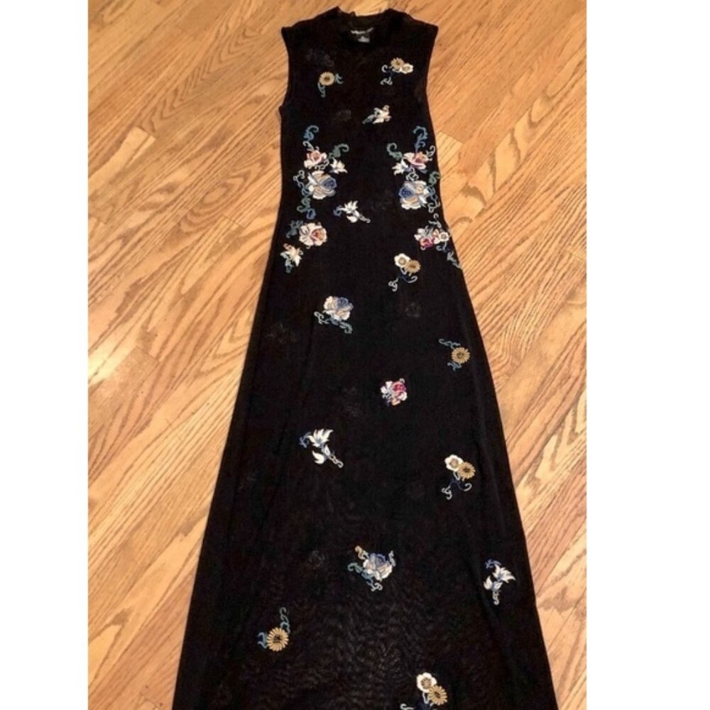 Vivienne Tam Black Floral Embroidered Sleeveless Dress